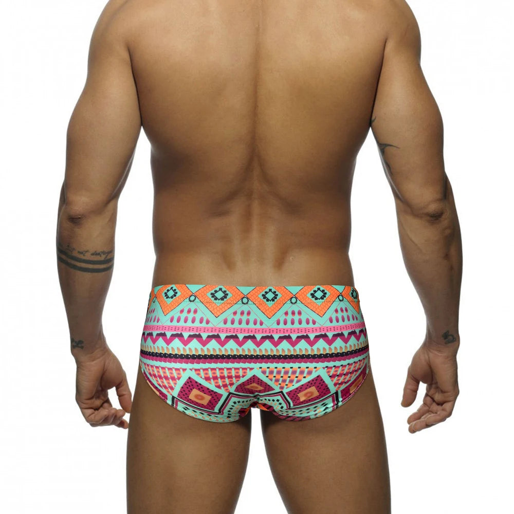 Summer Swimwear Man Swimming Briefs Sexy Mens Low Waist Print Swimsuit Sunga hombre Pad Push Up Sport Quick Dry Bathing Suit
