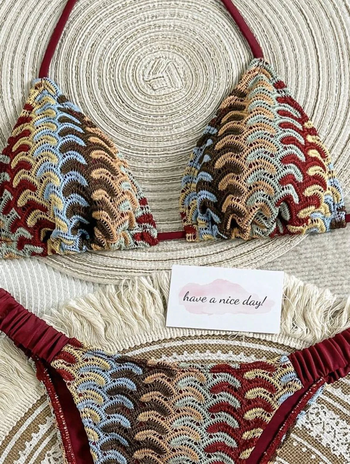 2026 Sexy Red Striped Halter Brazilian Bikini Women Swimwear Women Swimsuit Two-pieces Bikini Hollow Out Crop Top Thong Swimsuit