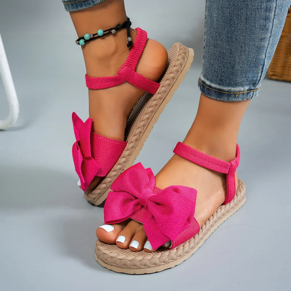 Women Sandals 2026 New Summer Lightweight Sandals Fashion Beach Casual Slippers Outdoor Bow Tie Flat Shoes Home Slides Women