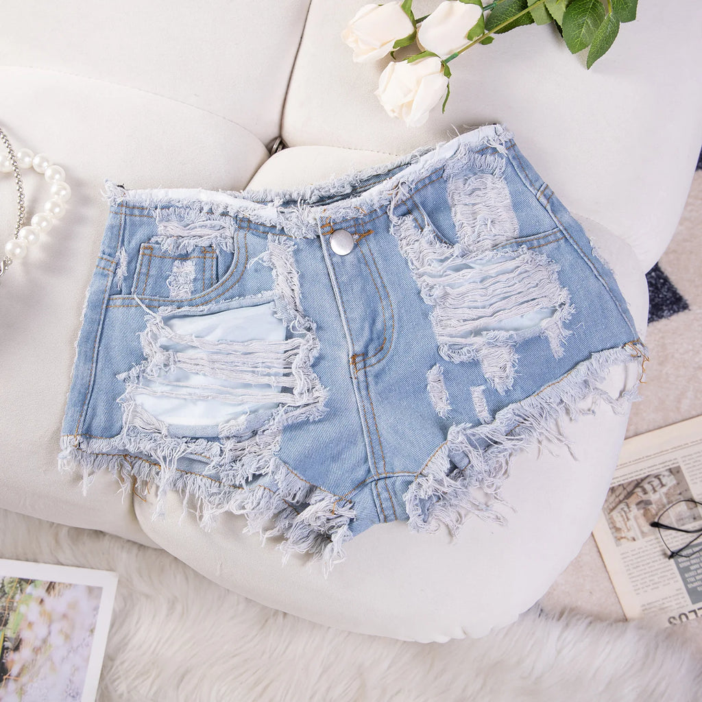 new sexy low-rise ripped super short jeans denim booty shorts for women