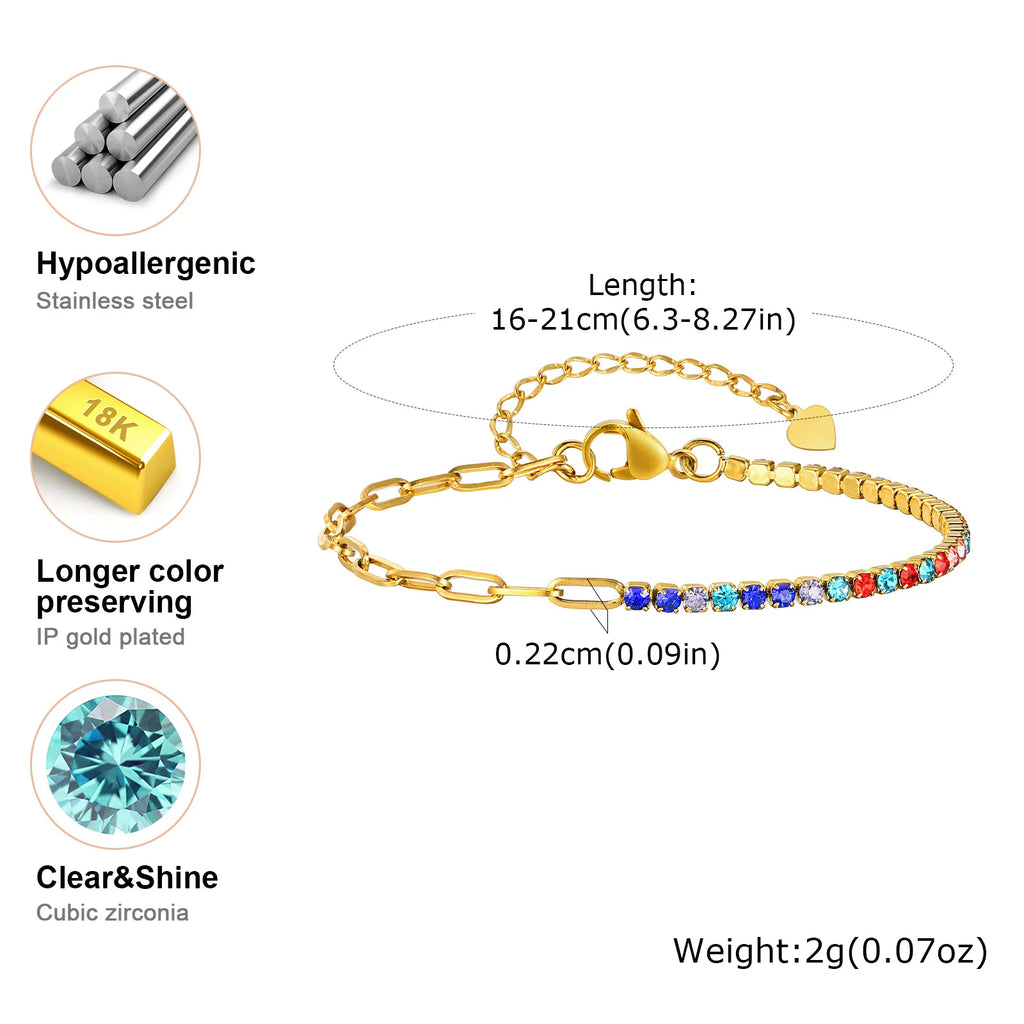 Tennis Bracelets, Paperclip Link Chain Bracelet for Women, Stainless Steel Layered Hand Wristband Accessories