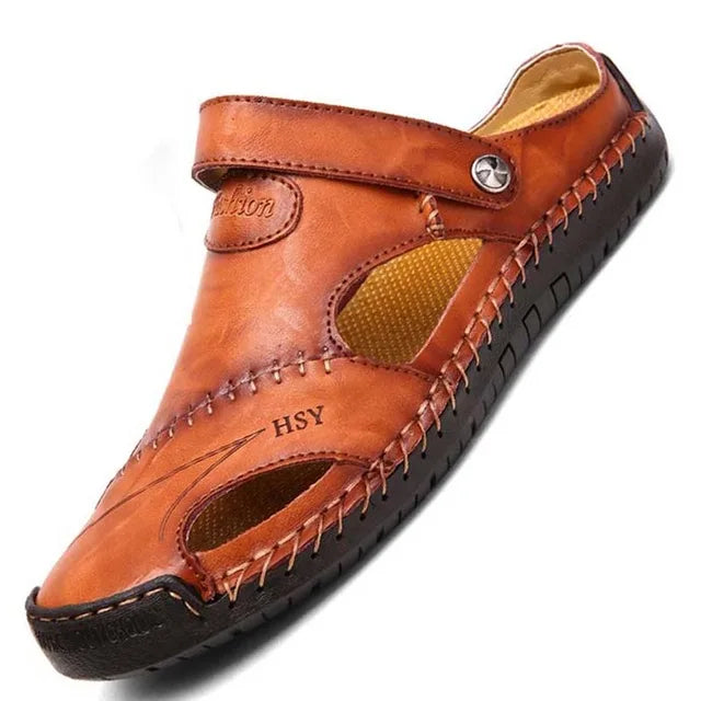 Sandals Man Summer 2026 Leather Slides Breathable Rome Male Outdoor Beach Platform Slippers Soft Hot Sale Men Flat Sandals