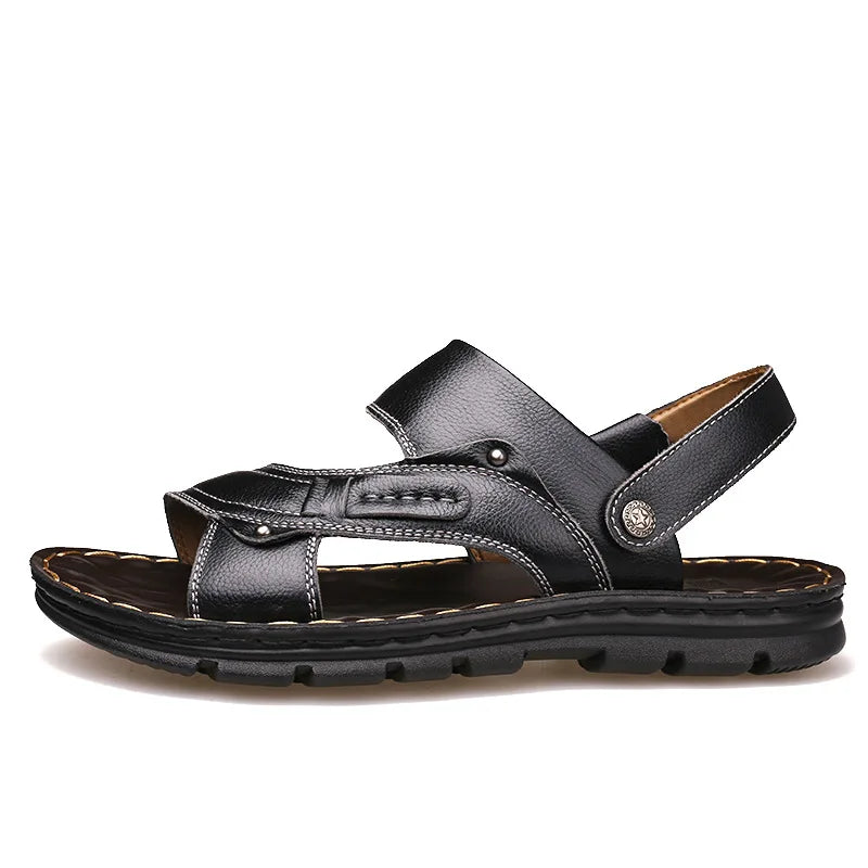 Summer Men's Beach Sandals Fashion Comfortabl Breathable Lightweight Sandals Outdoor Men Genuine Leather Wear-resistant Slippers