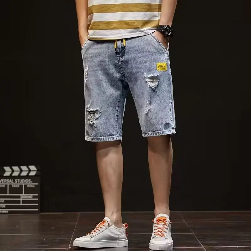 Summer Thin Jeans Short Pants Men's Loose Straight Leg Short Jeans Wear Resistant Fashionable Harajuku Style Casual Wear
