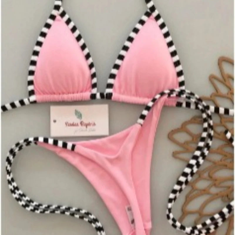 2026 New Sexy Lace-up Print Brazilian Bikini Women Swimsuit Micro Swimwear Backless Biquini Swimsuits Beachwear Thong Купальник
