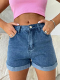 Wide-Leg Denim Shorts for Women Summer Solid Black Blue Jean Shorts Button Pocket High-Waisted Fashion Women's Short Jeans