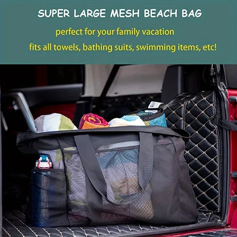 Extra Large Beach Bag - Lightweight Swimming Waterproof Foldable with Mesh Straps Zippered Pockets and Fixed Shoulder Straps