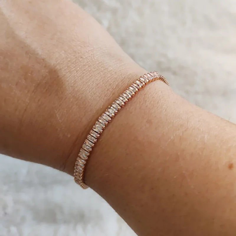 Tennis Bracelet For Women 1.5*3 mm Sparking Zircon Jewerlly Rose Gold Color Handmade Friends Gift Cute Jewelry Wholesale H017