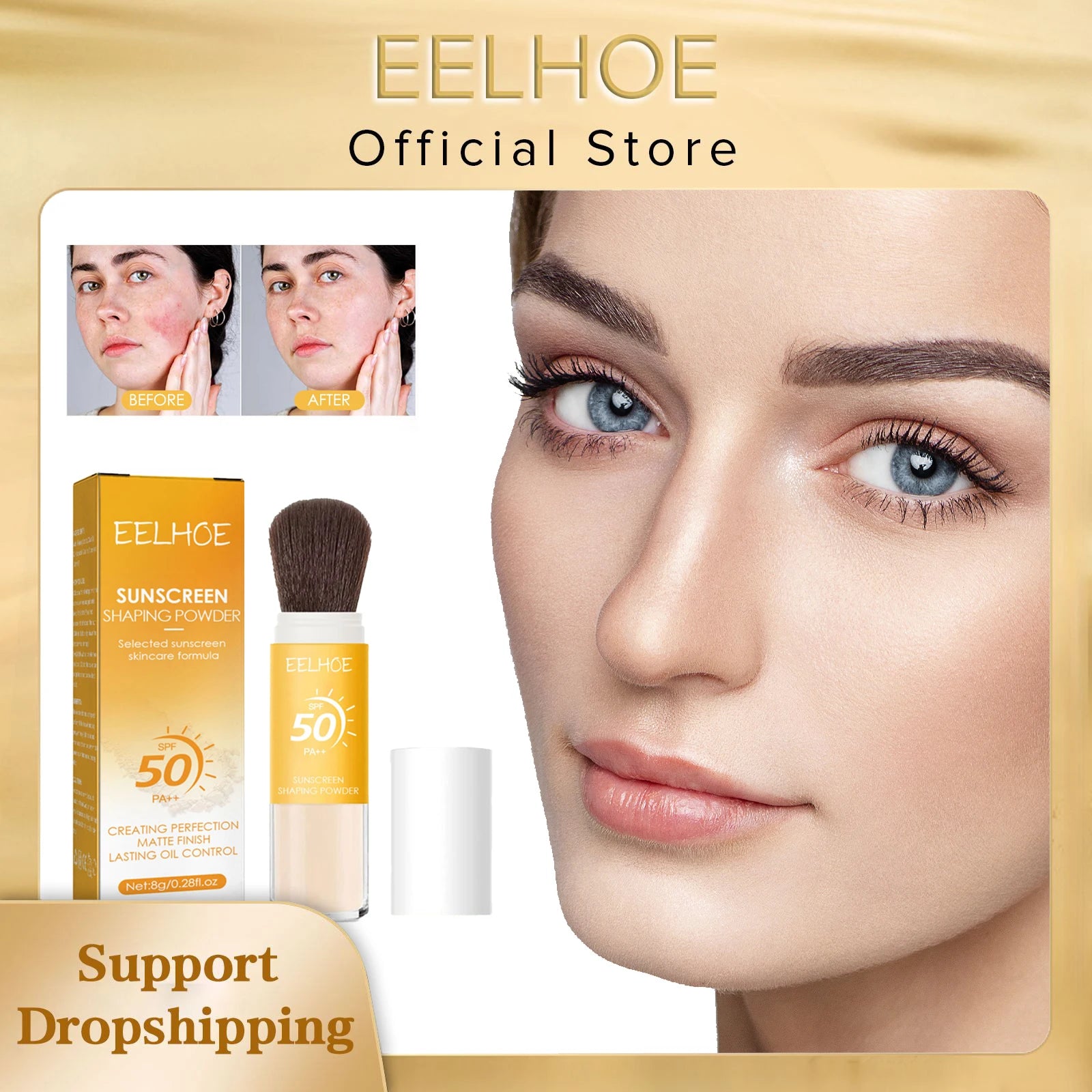 Spf50 Sunscreen Loose Powder Sunblock Skin Protective Waterproof Invisible Pore Solar Blocker Brighten Oil Control Makeup Powder
