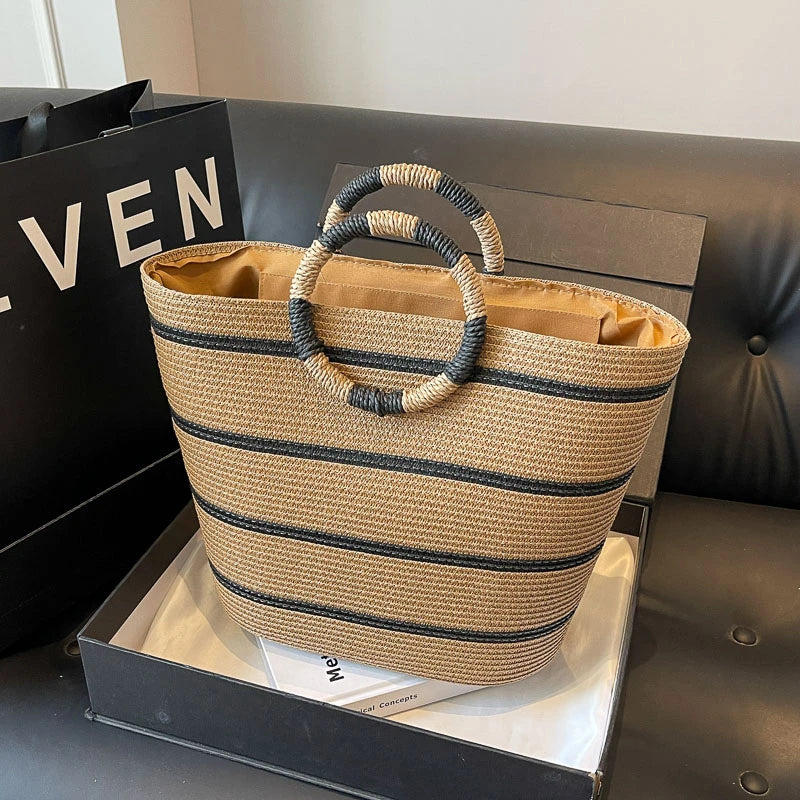 Fashion Handmade Woven Straw Handbag Summer Shoulder Bag Large Beach Bag Women Luxury Handbags Women Bags Designer Borsa Mare