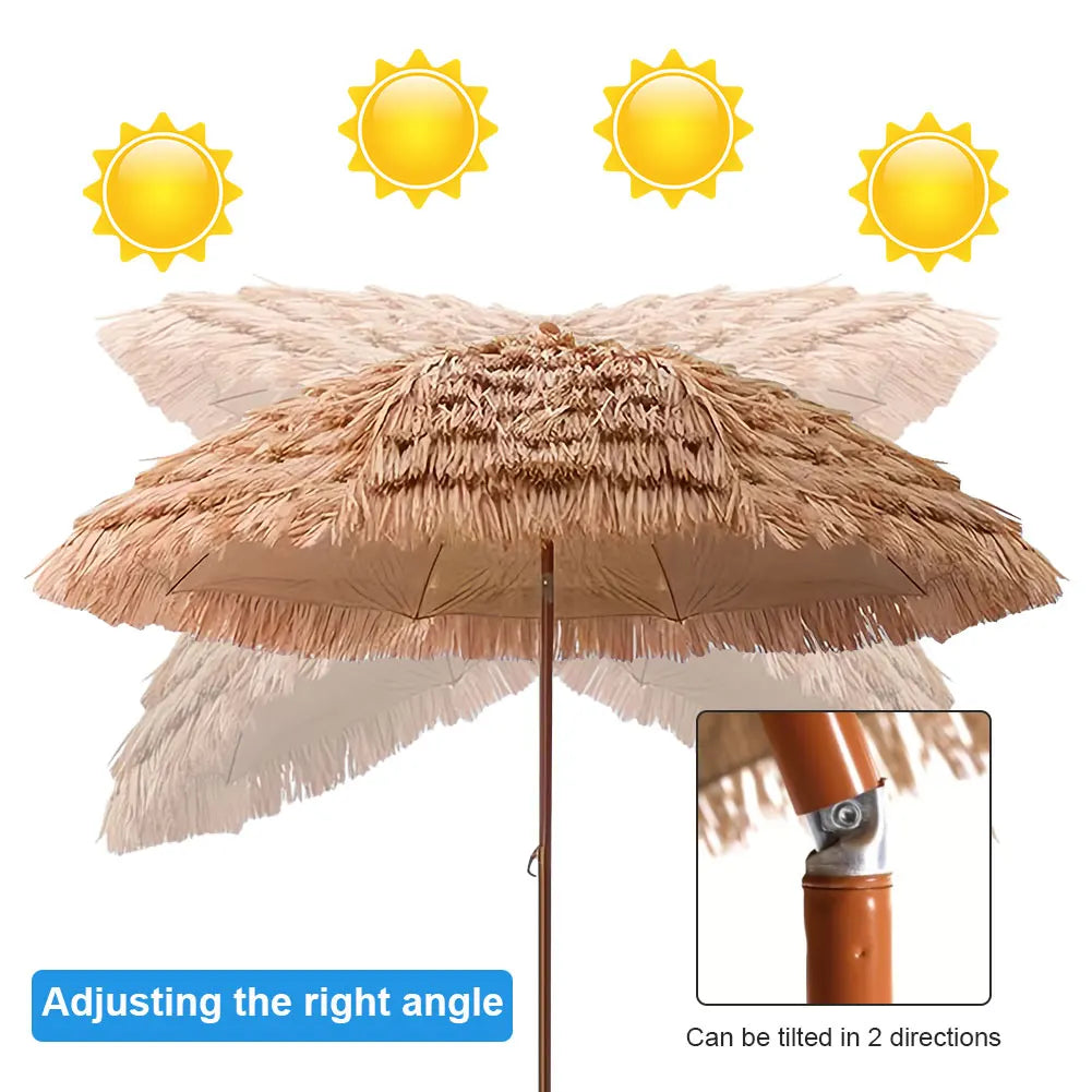 8-Rib Beach Umbrella 6.23ft/1.9m Height Adjustable Folding Patio Umbrellas Large Outdoor Thatched Tiki Umbrella For Garden Patio
