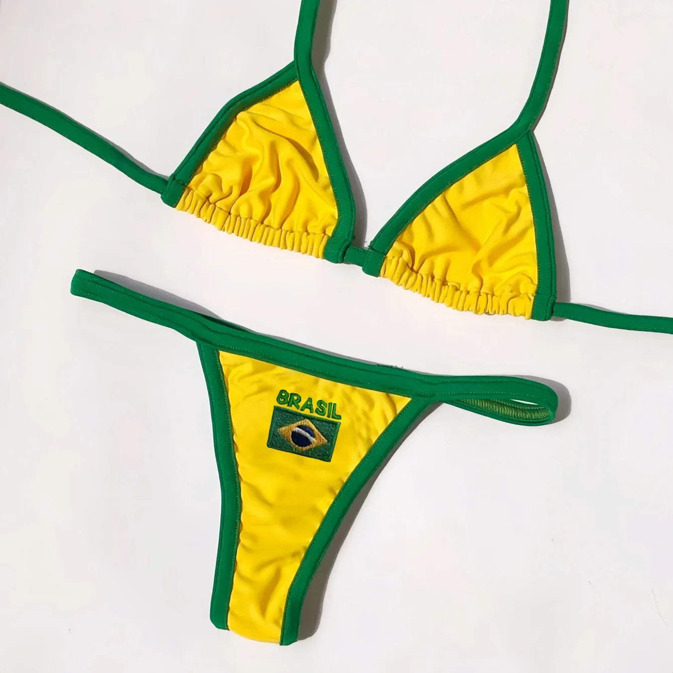Sexy Embroidery Brasil Flag Contrast Split Bikinis Set Women Swimwear Patchwork Swimsuit Femenina Hottie Outfit Summer Beachwear