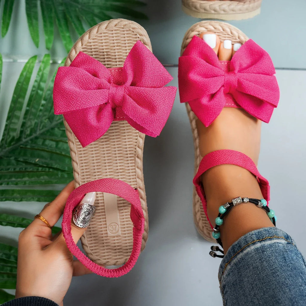 Women Sandals 2026 New Summer Lightweight Sandals Fashion Beach Casual Slippers Outdoor Bow Tie Flat Shoes Home Slides Women