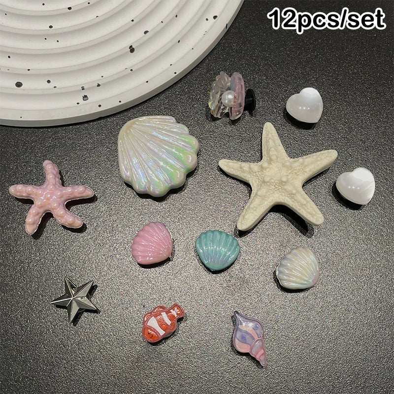 Sea DIY Shell Hole Punch Shoe Charms Ocean Lava Rock & Starfish Shoe Clips For Summer Sandals & Slippers Decorations Women Gifts