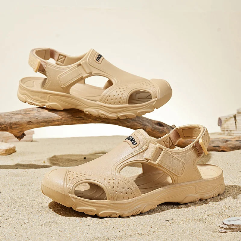 Sandals for Men, Summer Driving Beach Shoes, Breathable Hollow Home Shoes, Outdoor Hiking Sandals, Casual Versatile Closed-Toe Slippers
