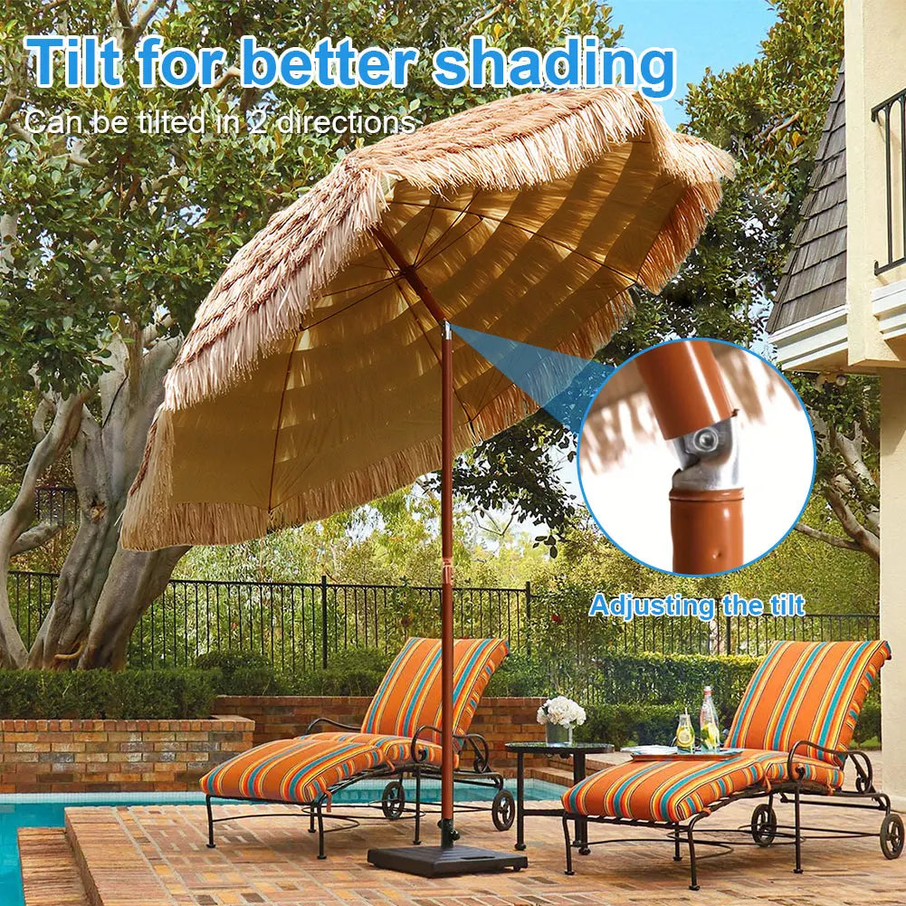 8-Rib Beach Umbrella 6.23ft/1.9m Height Adjustable Folding Patio Umbrellas Large Outdoor Thatched Tiki Umbrella For Garden Patio