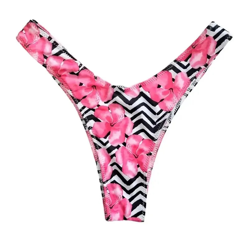 Sexy Floral Print Brazilian Bikini Bottom Women's Swimwear High Waisted New V Thong Swimsuit Bathing Suit Women Swimwear Women