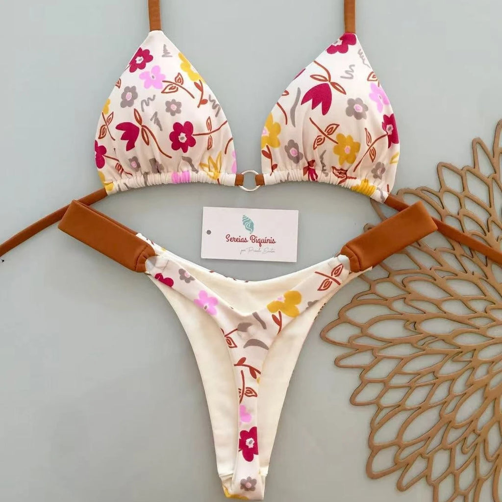 2026 New Sexy Lace-up Print Brazilian Bikini Women Swimsuit Micro Swimwear Backless Biquini Swimsuits Beachwear Thong Купальник