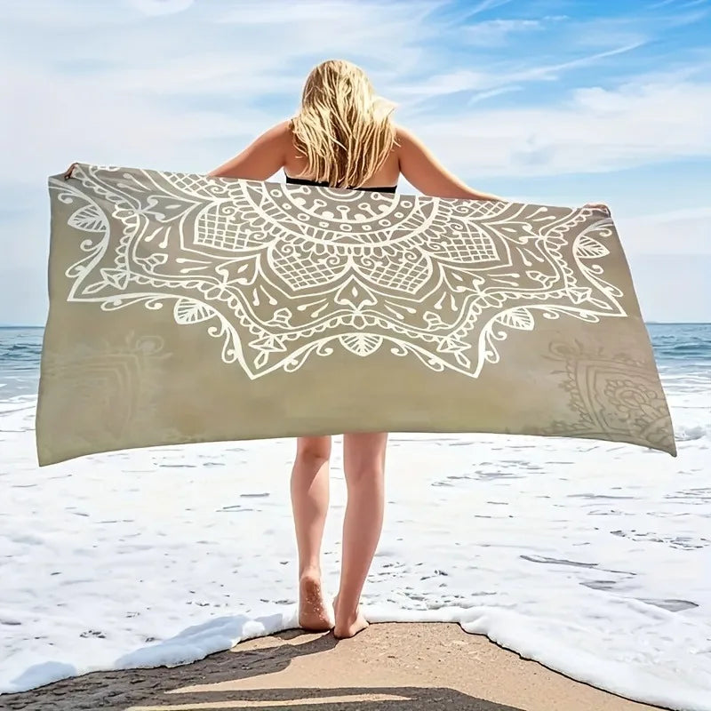 Beach Towel Beach Towel with Intricate White Mandala Design for Summer Getaways Quick-Drying Microfiber  for Beaches