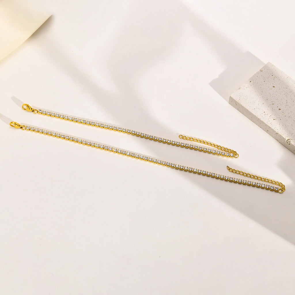 Tennis Bracelet Gold Plated, Stainless Steel 3mm CZ Stone Anklet Bracelet for Men Women Jewelry