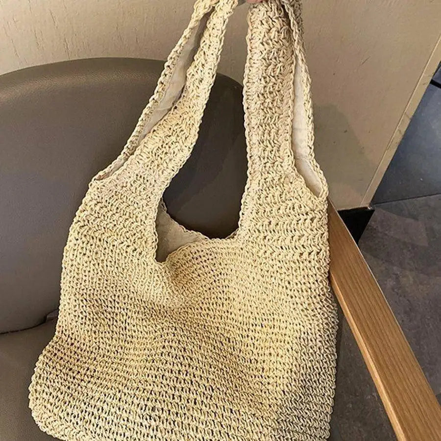 Large Capacity Straw Bag Shoulder Crossbody Basket Weave Canvas Beach Bag for Women Summer Vacation Casual Style Handbag