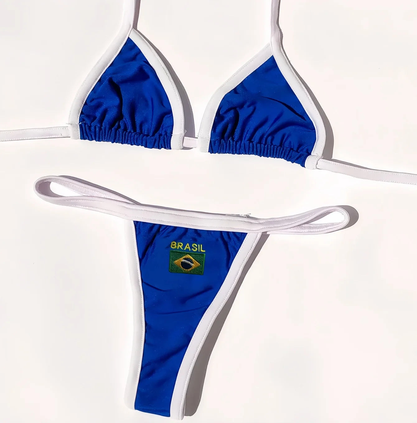 Sexy Embroidery Brasil Flag Contrast Split Bikinis Set Women Swimwear Patchwork Swimsuit Femenina Hottie Outfit Summer Beachwear