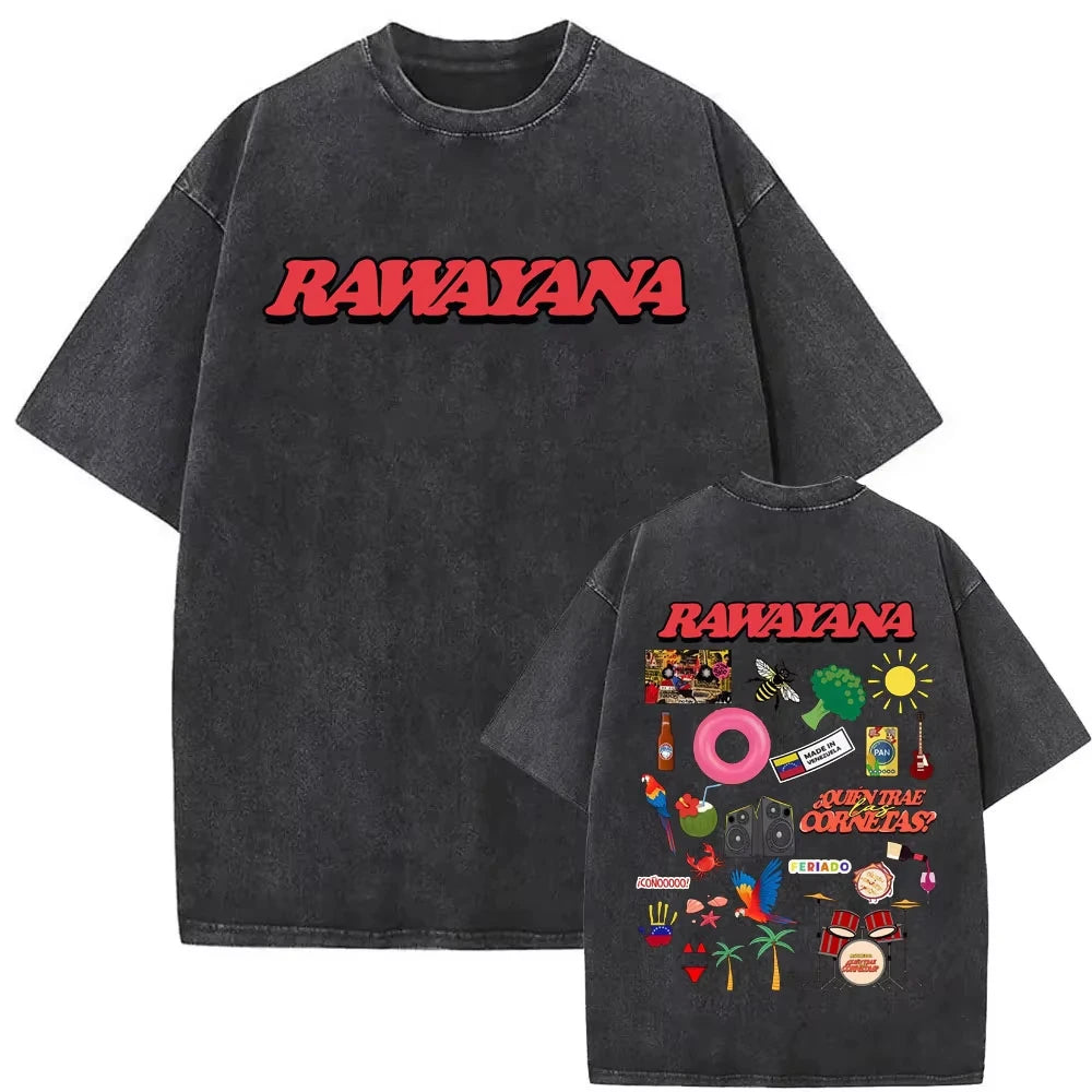 Rawayana Donde Es El After Vintage Washed T Shirt Men Women Harajuku Hip Hop Oversized T-shirts Summer Tops 100% Cotton T Shirts