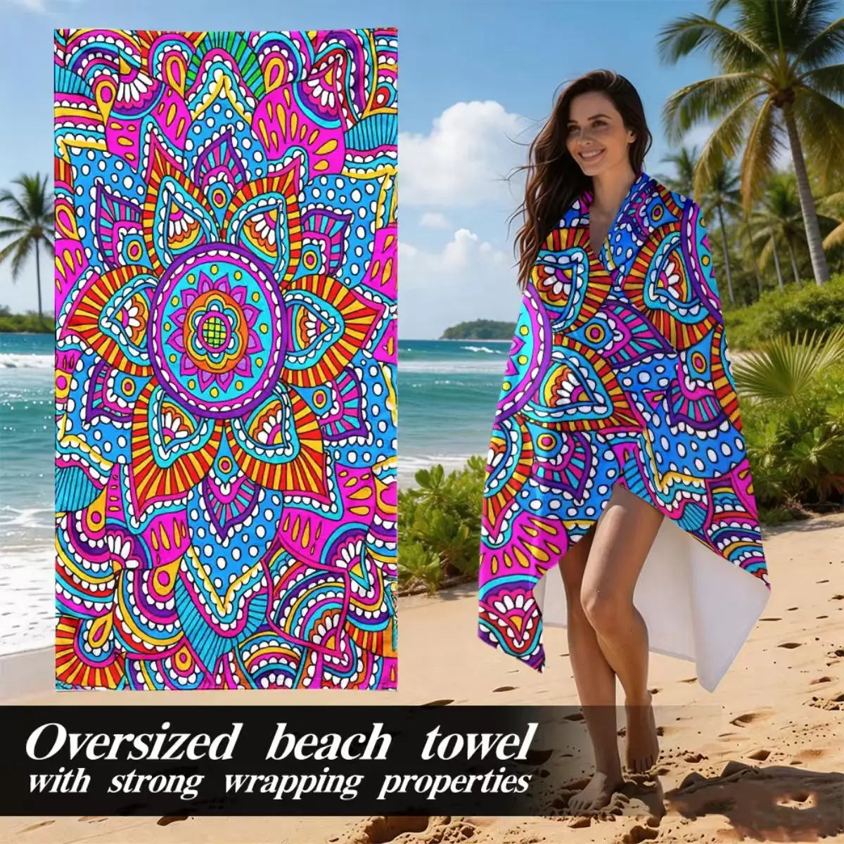 1Pc, Colorful Bohemian Patterned Beach Towel, Super Absorbent and Lightweight Beach Towel - Sand-Free, Quick-Drying Towel, Soft Microfiber, Suitable for Various Settings Such as the Beach, Swimming Pool, Gym, Bathroom, Campin