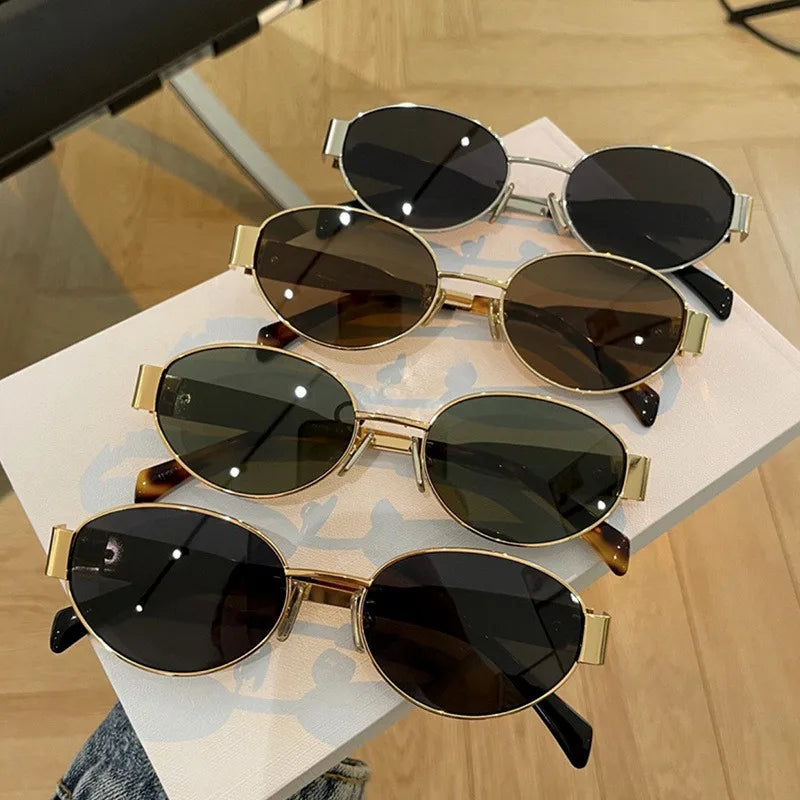 Trendy Oval Sunglasses for Women 2026 Luxury Brand Designer Metal Frame Sun Glasses Ladies Classic Vintage Round Shades Unisex