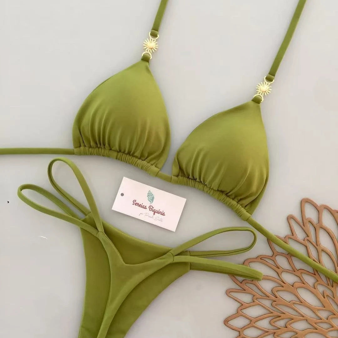2026 New Sexy Lace-up Print Brazilian Bikini Women Swimsuit Micro Swimwear Backless Biquini Swimsuits Beachwear Thong Купальник