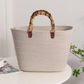 Beach Vacation Bags Bamboo Handle Women Weaving Bag Large Capacity Striped Portable Casual Fashion Exquisite for Seaside Party