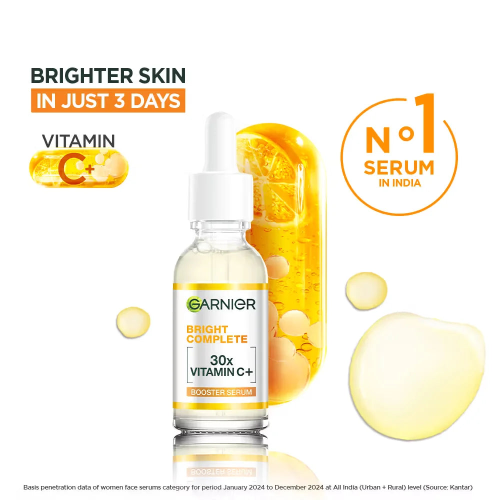 Garnier Bright Complete Vitamin C Booster Face Serum 30ml Facial Essence With 377 For Skin Radiance Even Texture Daily Care