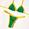 Sexy Embroidery Brasil Flag Contrast Split Bikinis Set Women Swimwear Patchwork Swimsuit Femenina Hottie Outfit Summer Beachwear