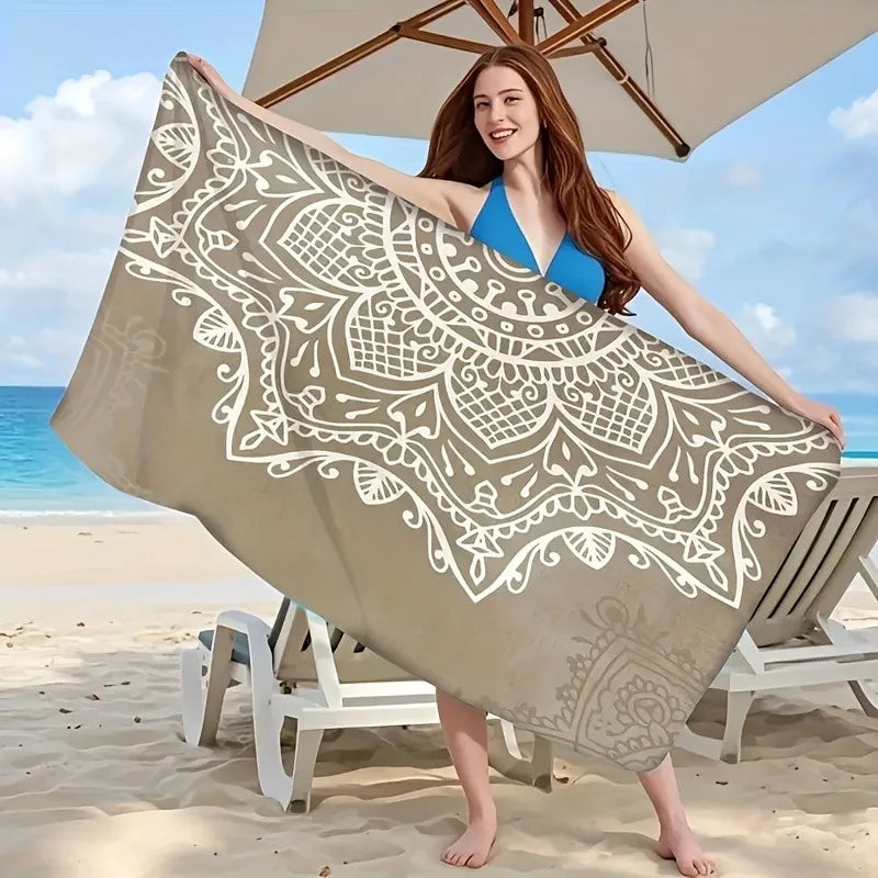 Beach Towel Beach Towel with Intricate White Mandala Design for Summer Getaways Quick-Drying Microfiber  for Beaches