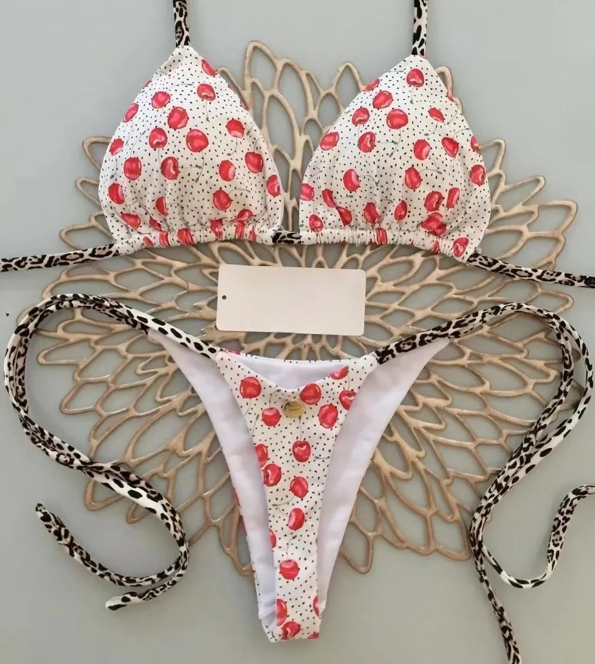 2024 brazilian bikini women suit, beach fashion, sexy thong swimsuit, cute cherry print