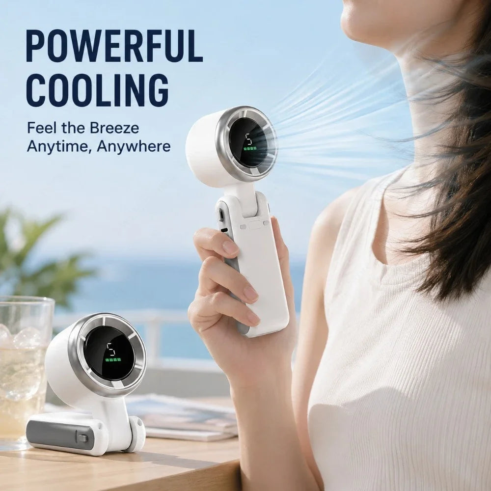 Mini Ventilador de Mano de Cinco Velocidades Ajustables Multifuncional, Recargable por USB Portátil para Viajes Hogar y Oficinas