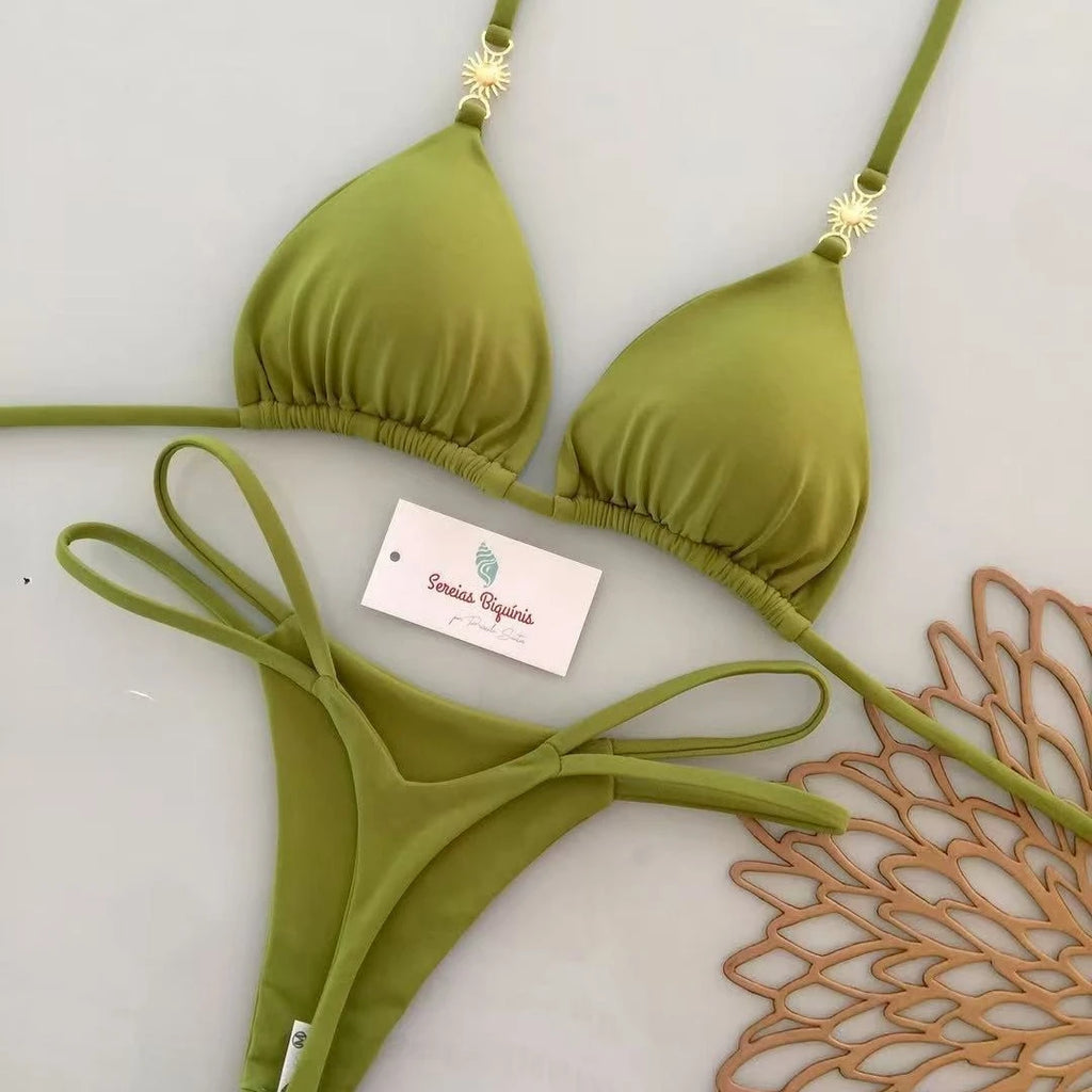 2026 New Sexy Lace-up Print Brazilian Bikini Women Swimsuit Micro Swimwear Backless Biquini Swimsuits Beachwear Thong Купальник