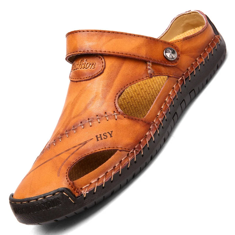 Sandals Man Summer 2026 Leather Slides Breathable Rome Male Outdoor Beach Platform Slippers Soft Hot Sale Men Flat Sandals