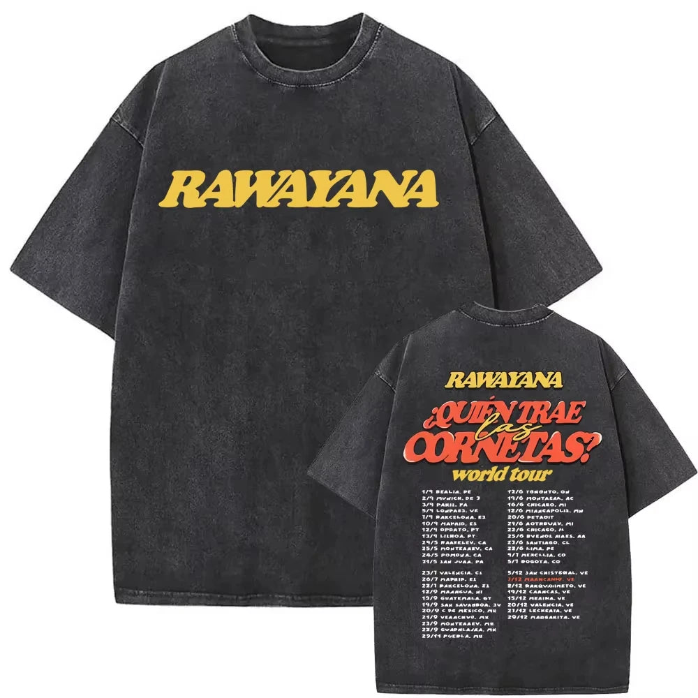 Rawayana Donde Es El After Vintage Washed T Shirt Men Women Harajuku Hip Hop Oversized T-shirts Summer Tops 100% Cotton T Shirts