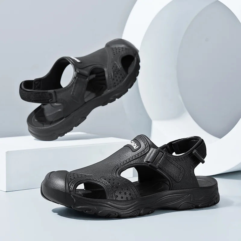 Sandals for Men, Summer Driving Beach Shoes, Breathable Hollow Home Shoes, Outdoor Hiking Sandals, Casual Versatile Closed-Toe Slippers