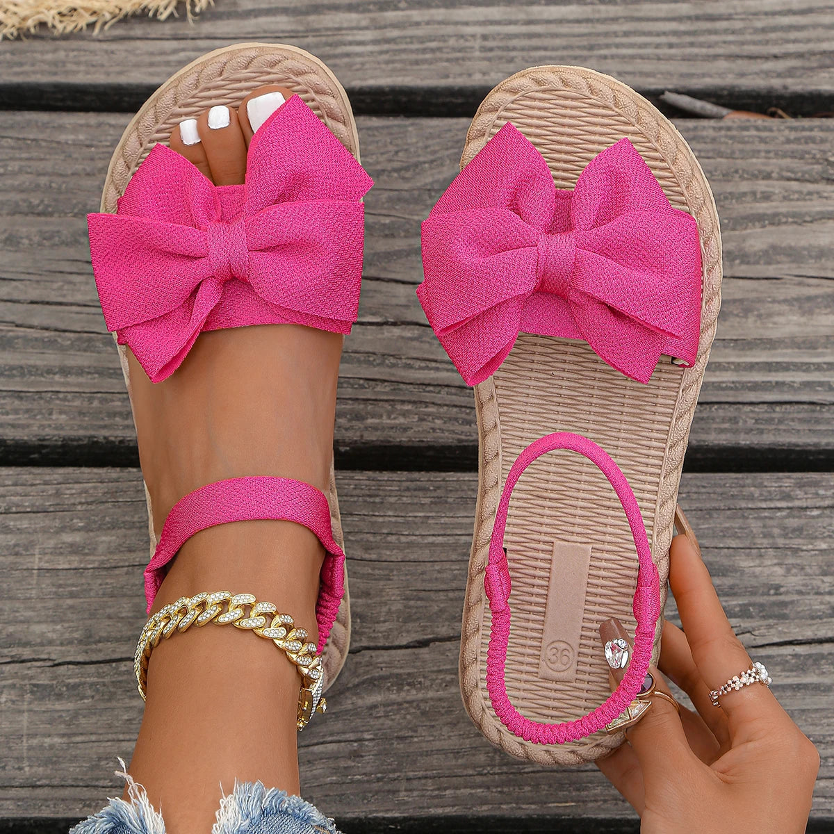 Women Sandals 2026 New Summer Lightweight Sandals Fashion Beach Casual Slippers Outdoor Bow Tie Flat Shoes Home Slides Women
