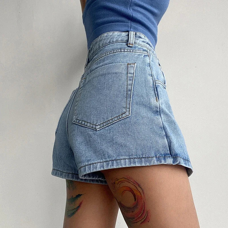 Fashion A-Line Denim Shorts for Women Summer High Waist Skirt Pants Woman Slim Streetwear Jeans Blue Shorts Female