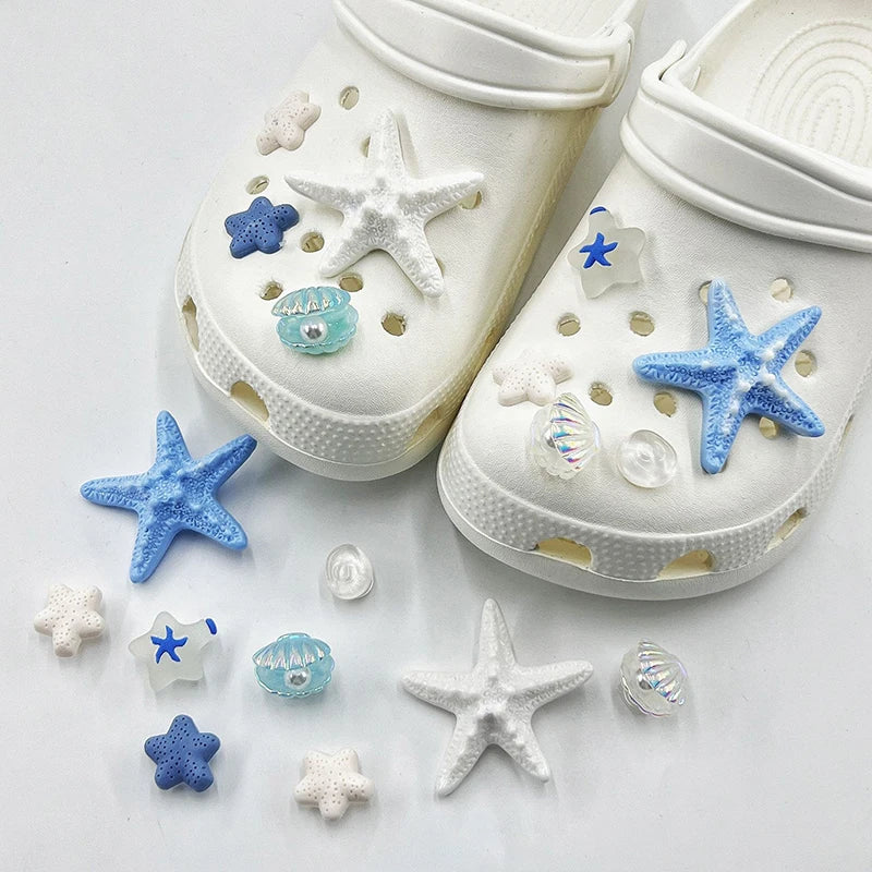 Sea DIY Shell Hole Punch Shoe Charms Ocean Lava Rock & Starfish Shoe Clips For Summer Sandals & Slippers Decorations Women Gifts
