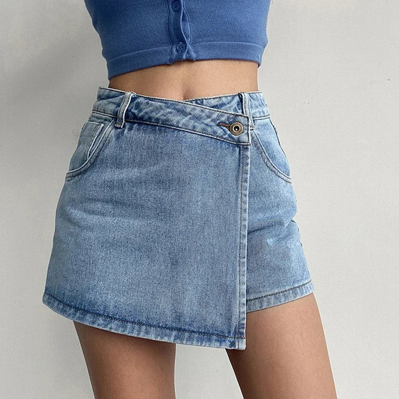 Fashion A-Line Denim Shorts for Women Summer High Waist Skirt Pants Woman Slim Streetwear Jeans Blue Shorts Female