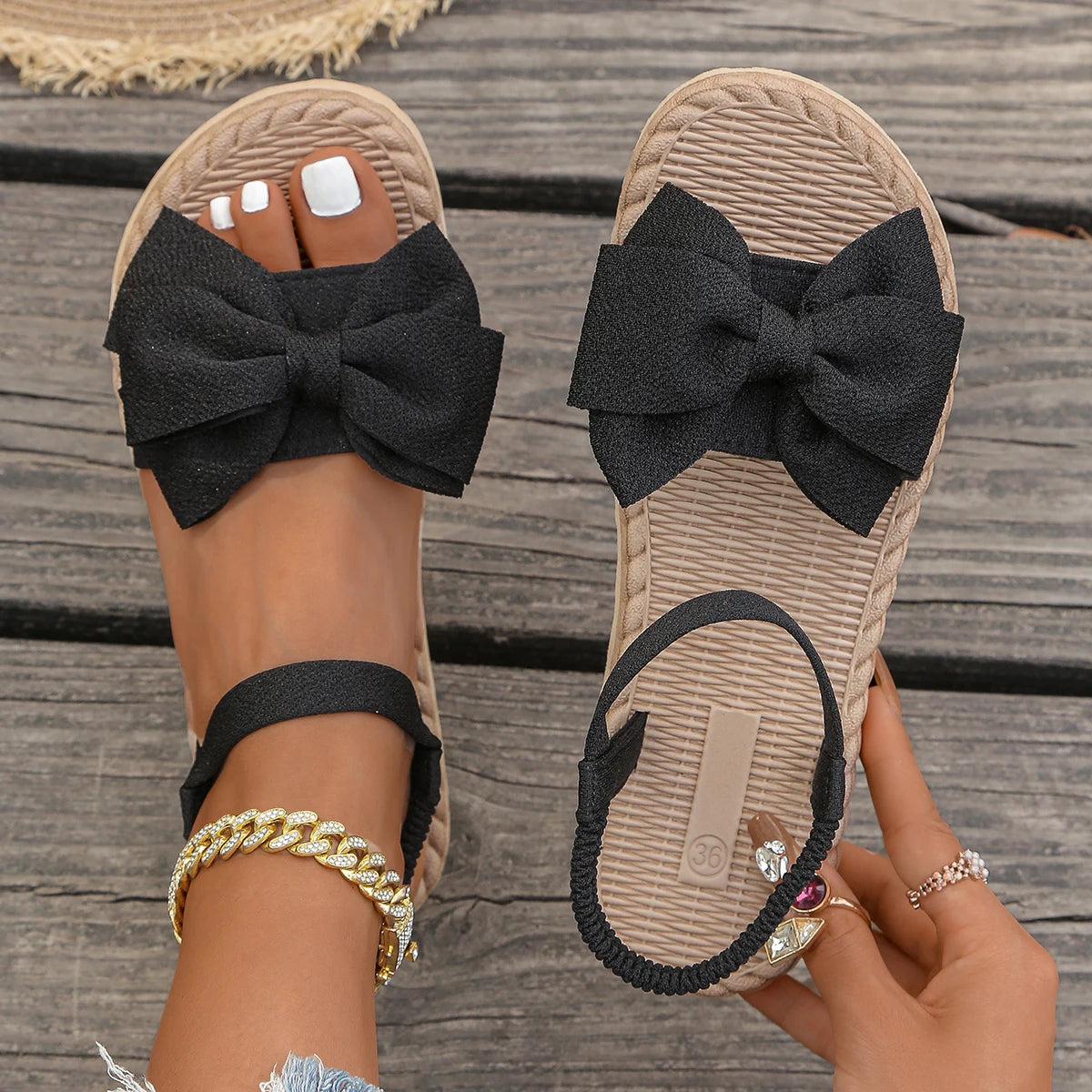 Women Sandals 2026 New Summer Lightweight Sandals Fashion Beach Casual Slippers Outdoor Bow Tie Flat Shoes Home Slides Women