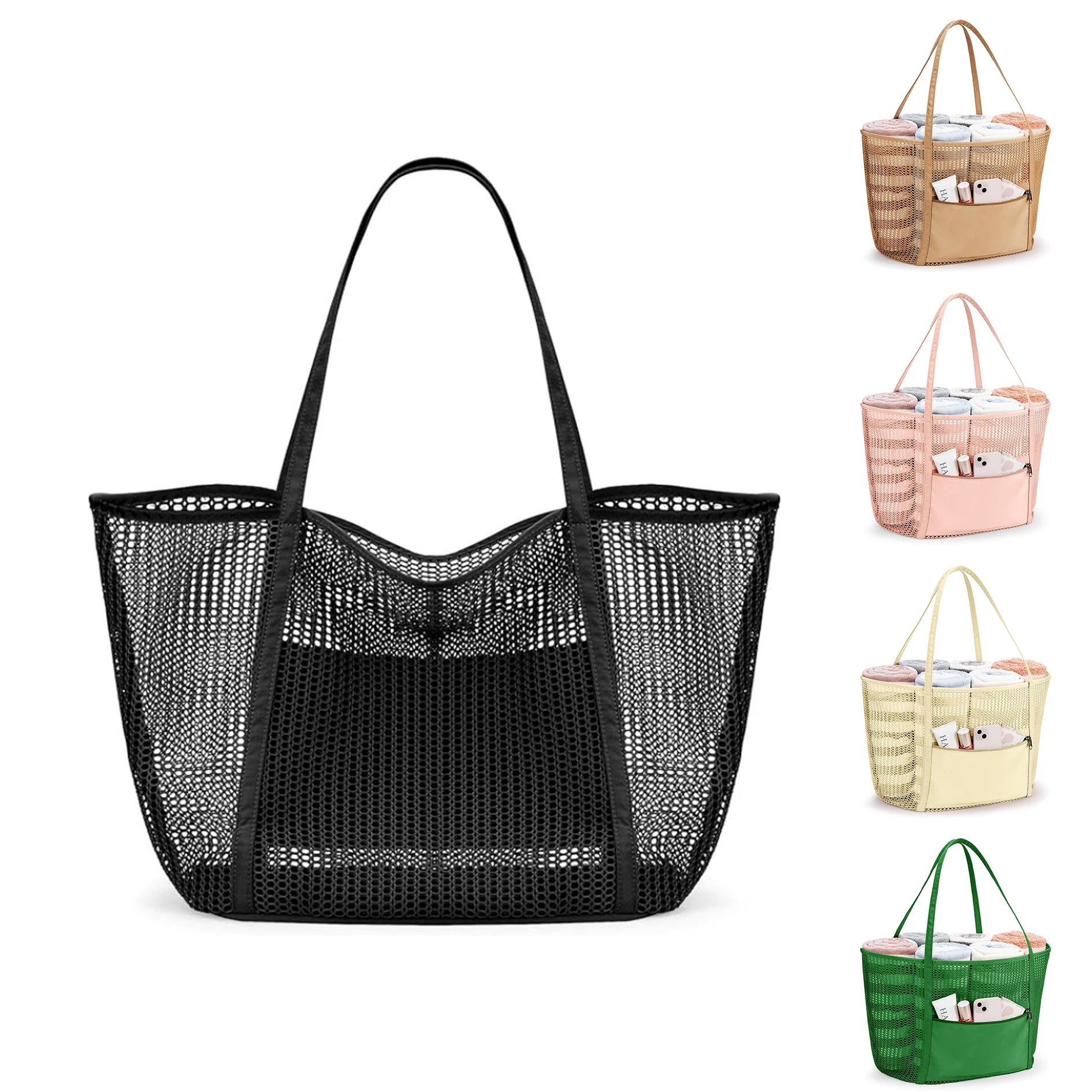 Beach Mesh Tote Bag Womens Shoulder Handbag 27L Grocery Bag Storage Bag for Cruise/Swim/Vacation Essentials 해변 그물코 핸드백