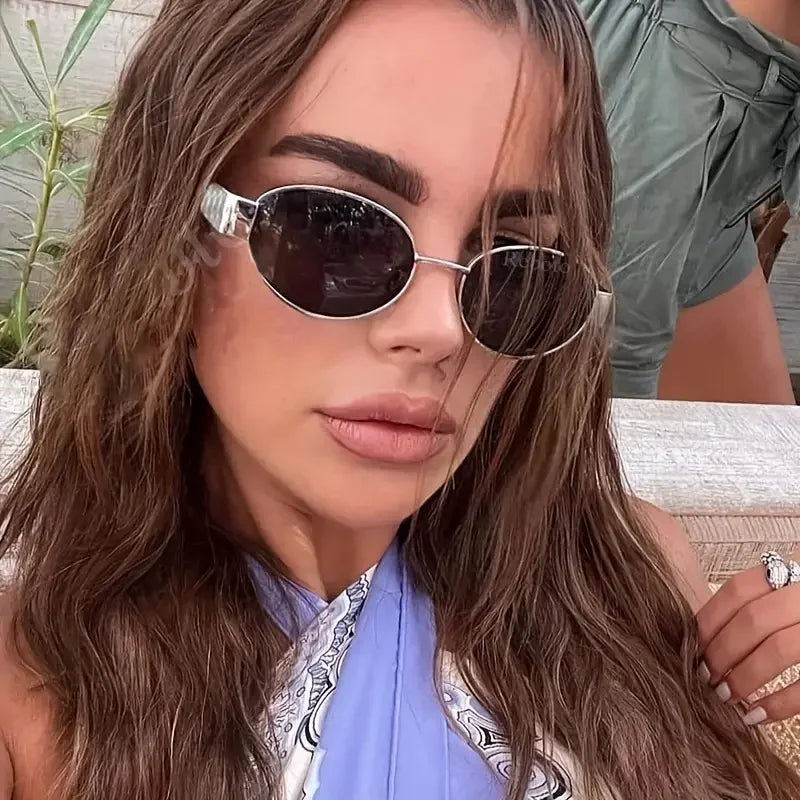 Trendy Oval Sunglasses for Women 2026 Luxury Brand Designer Metal Frame Sun Glasses Ladies Classic Vintage Round Shades Unisex