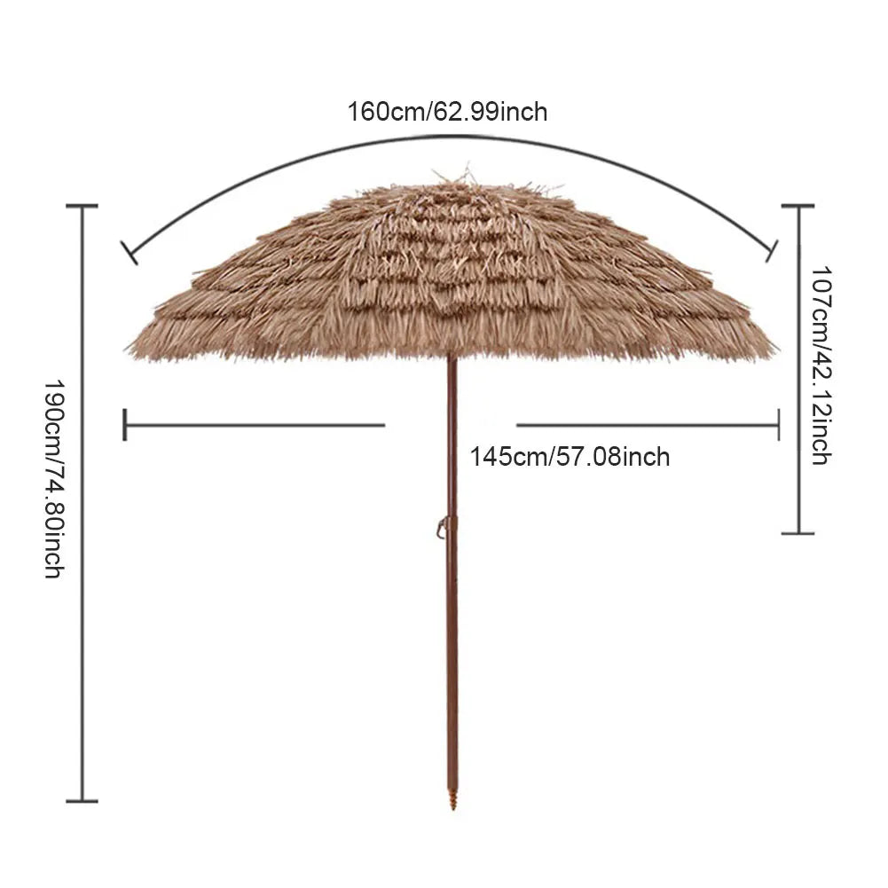 8-Rib Beach Umbrella 6.23ft/1.9m Height Adjustable Folding Patio Umbrellas Large Outdoor Thatched Tiki Umbrella For Garden Patio