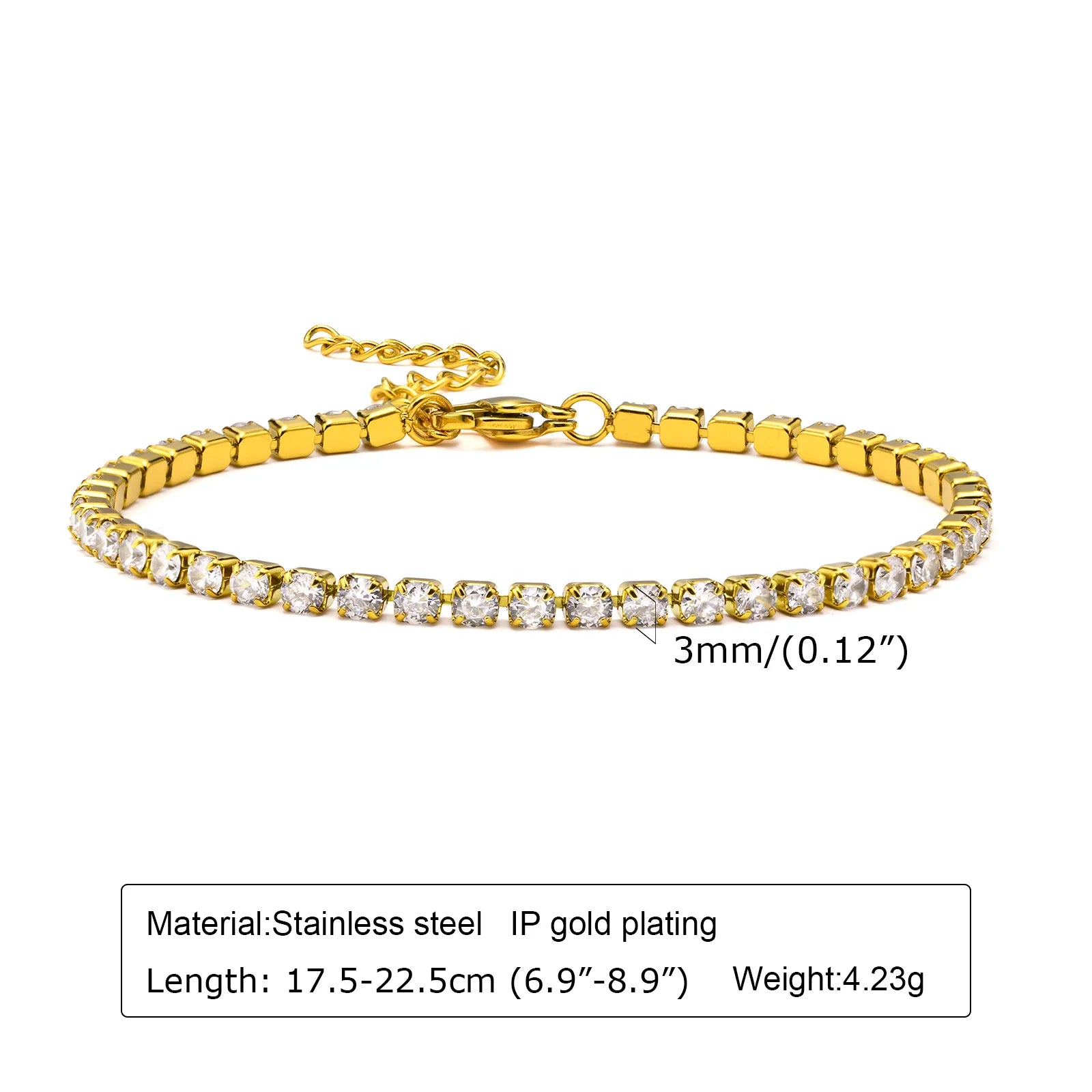 Tennis Bracelet Gold Plated, Stainless Steel 3mm CZ Stone Anklet Bracelet for Men Women Jewelry