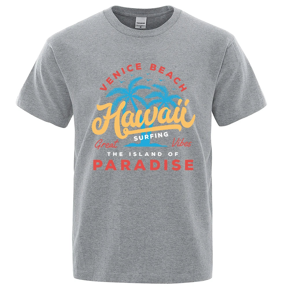 Hawaii Surfing Venice Beach The Island Of Paradise Print Men T-Shirt Fashion Clothes Cotton Summer Tops Mens Oversize Tee Shirts